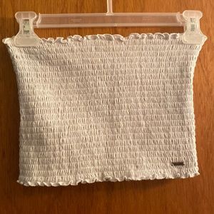 Hollister White Stretchy Lettuce Edge Trim Crop Tube Top